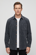 Corduroy Overshirt Charcoal Grey Men's Button-Down Shirt Jacket – Casual, Autumn Layering