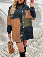 Corduroy Shacket Colour-Block Women's Longline Shirt Jacket – Casual, Autumn Layering, Office, Gift
