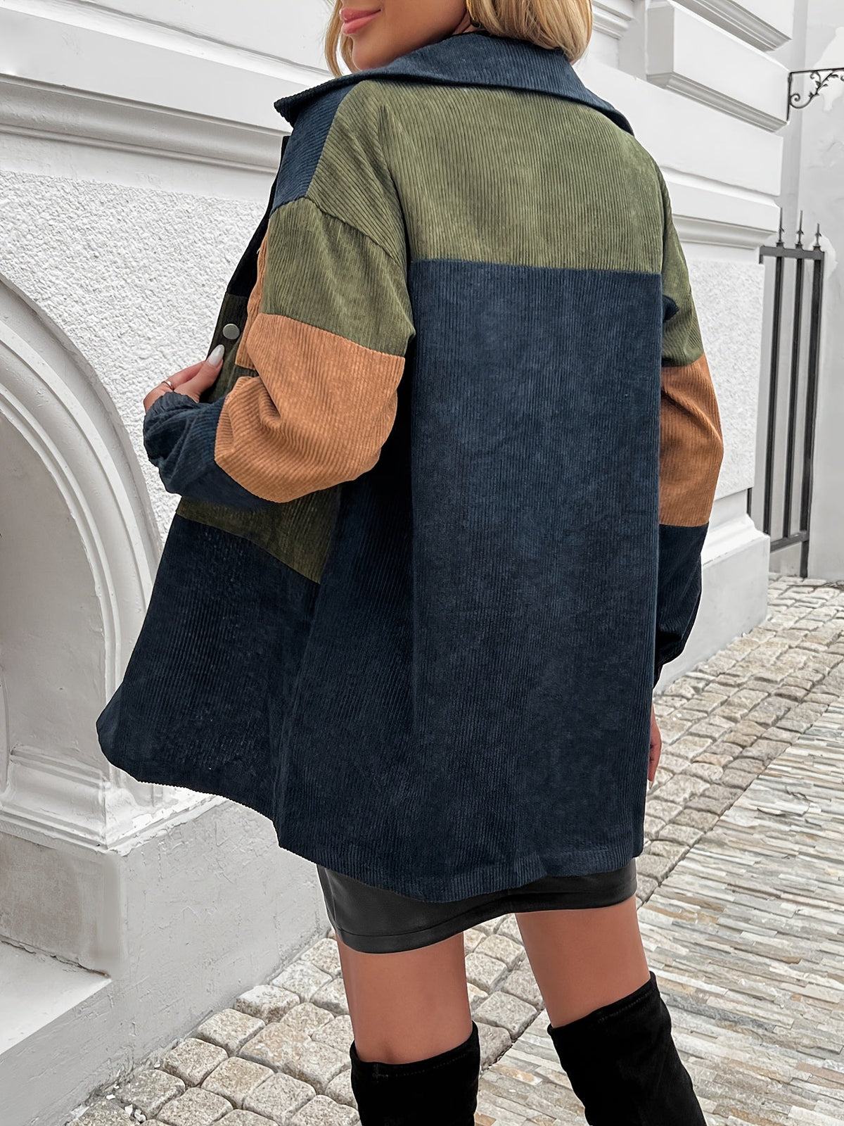 Corduroy Shacket Colour-Block Women's Longline Shirt Jacket – Casual, Autumn Layering, Office, Gift
