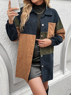 Corduroy Shacket Colour-Block Women's Longline Shirt Jacket – Casual, Autumn Layering, Office, Gift