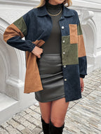 Corduroy Shacket Colour-Block Women's Longline Shirt Jacket – Casual, Autumn Layering, Office, Gift
