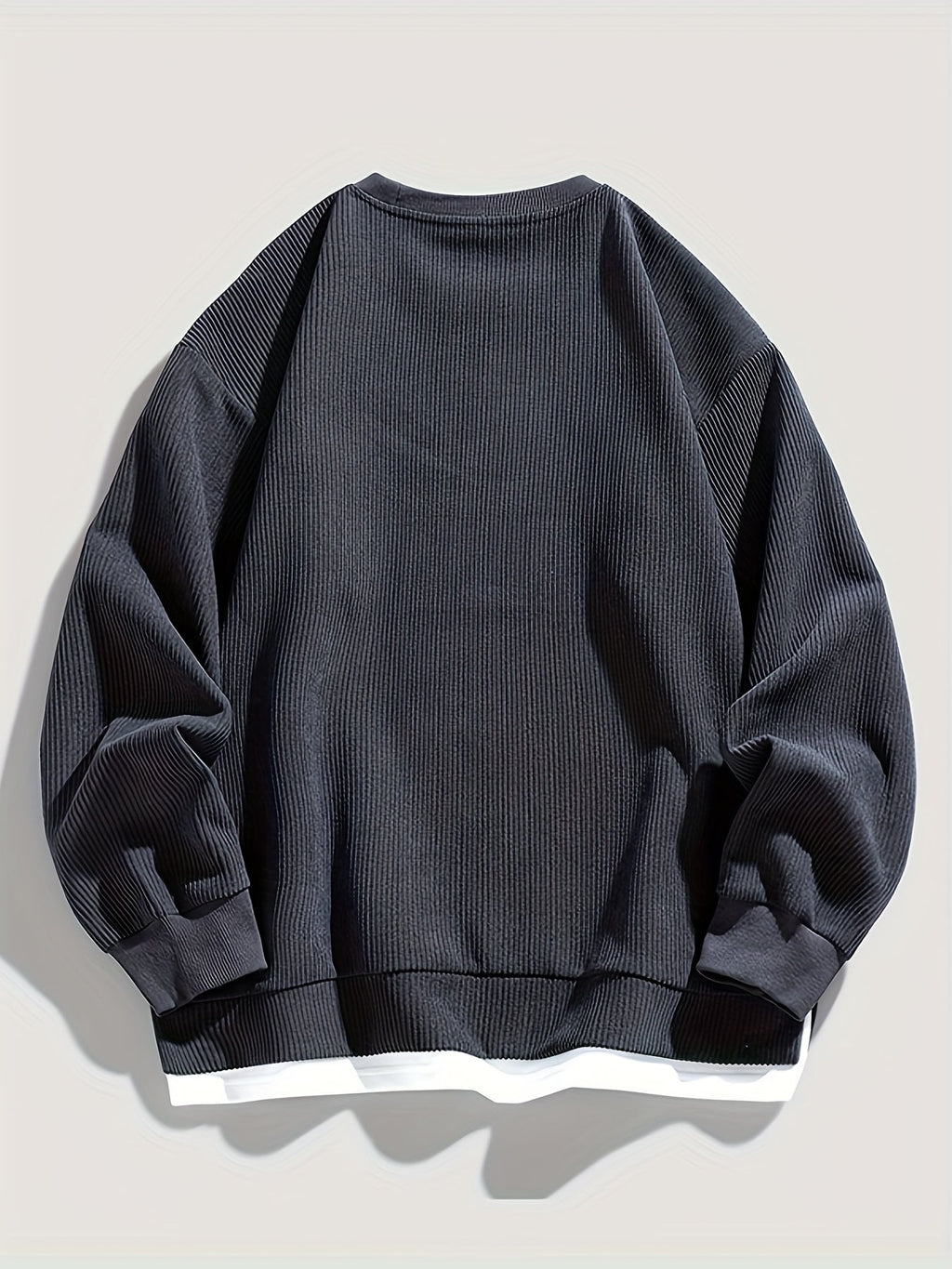 Corduroy Sweatshirt Men's Layered Crewneck Dark Grey Ribbed Pullover – Casual, Everyday Wear
