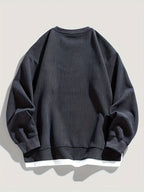 Corduroy Sweatshirt Men's Layered Crewneck Dark Grey Ribbed Pullover – Casual, Everyday Wear
