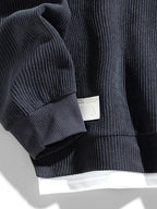 Corduroy Sweatshirt Men's Layered Crewneck Dark Grey Ribbed Pullover – Casual, Everyday Wear