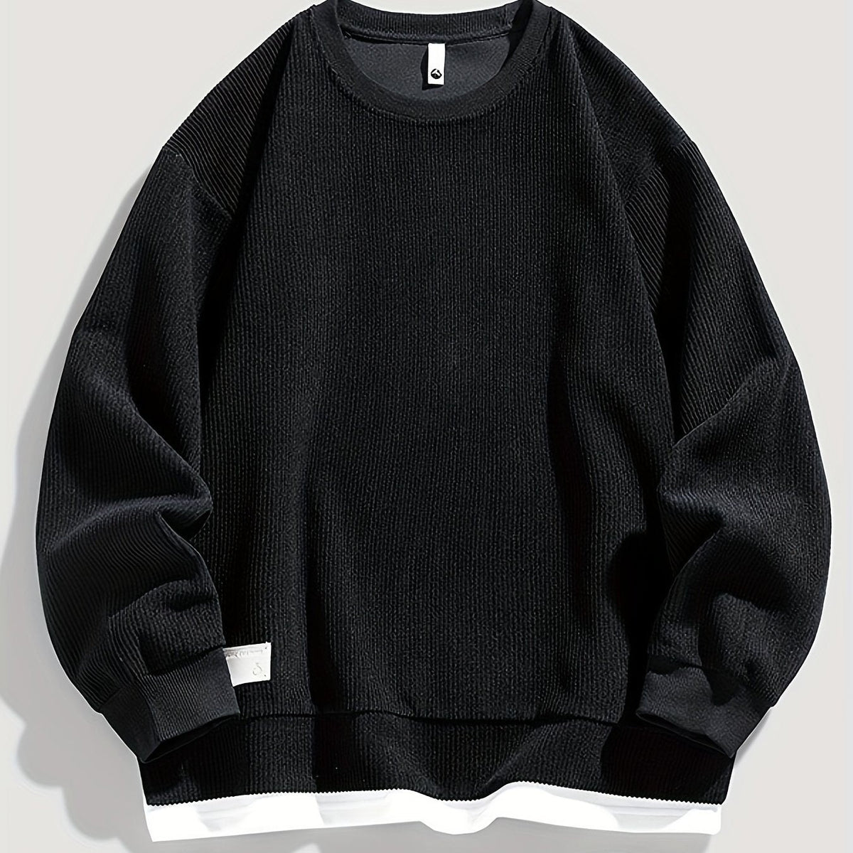 Corduroy Sweatshirt Men's Layered Crewneck Dark Grey Ribbed Pullover – Casual, Everyday Wear