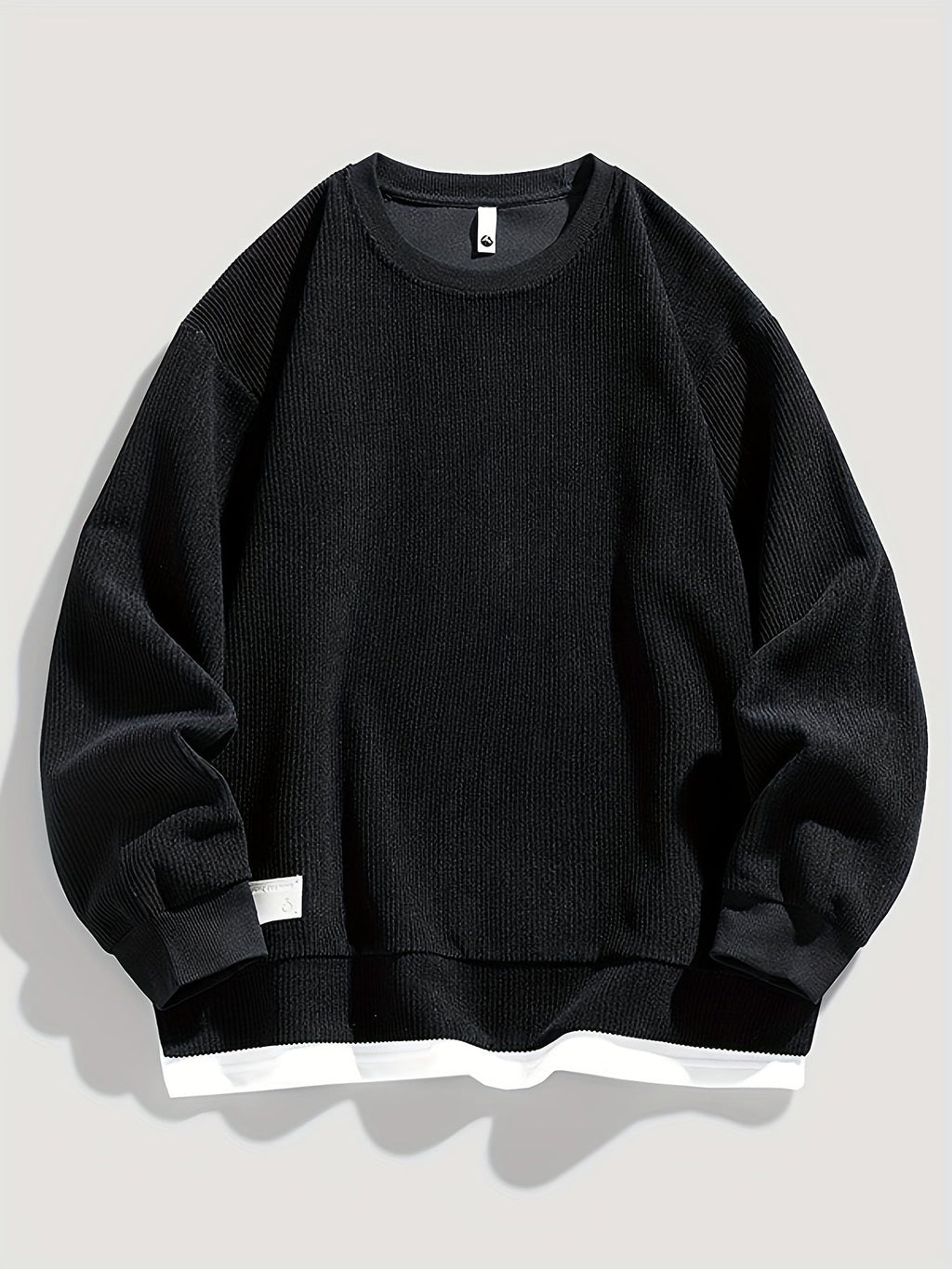 Corduroy Sweatshirt Men's Layered Crewneck Dark Grey Ribbed Pullover – Casual, Everyday Wear