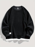 Corduroy Sweatshirt Men's Layered Crewneck Dark Grey Ribbed Pullover – Casual, Everyday Wear