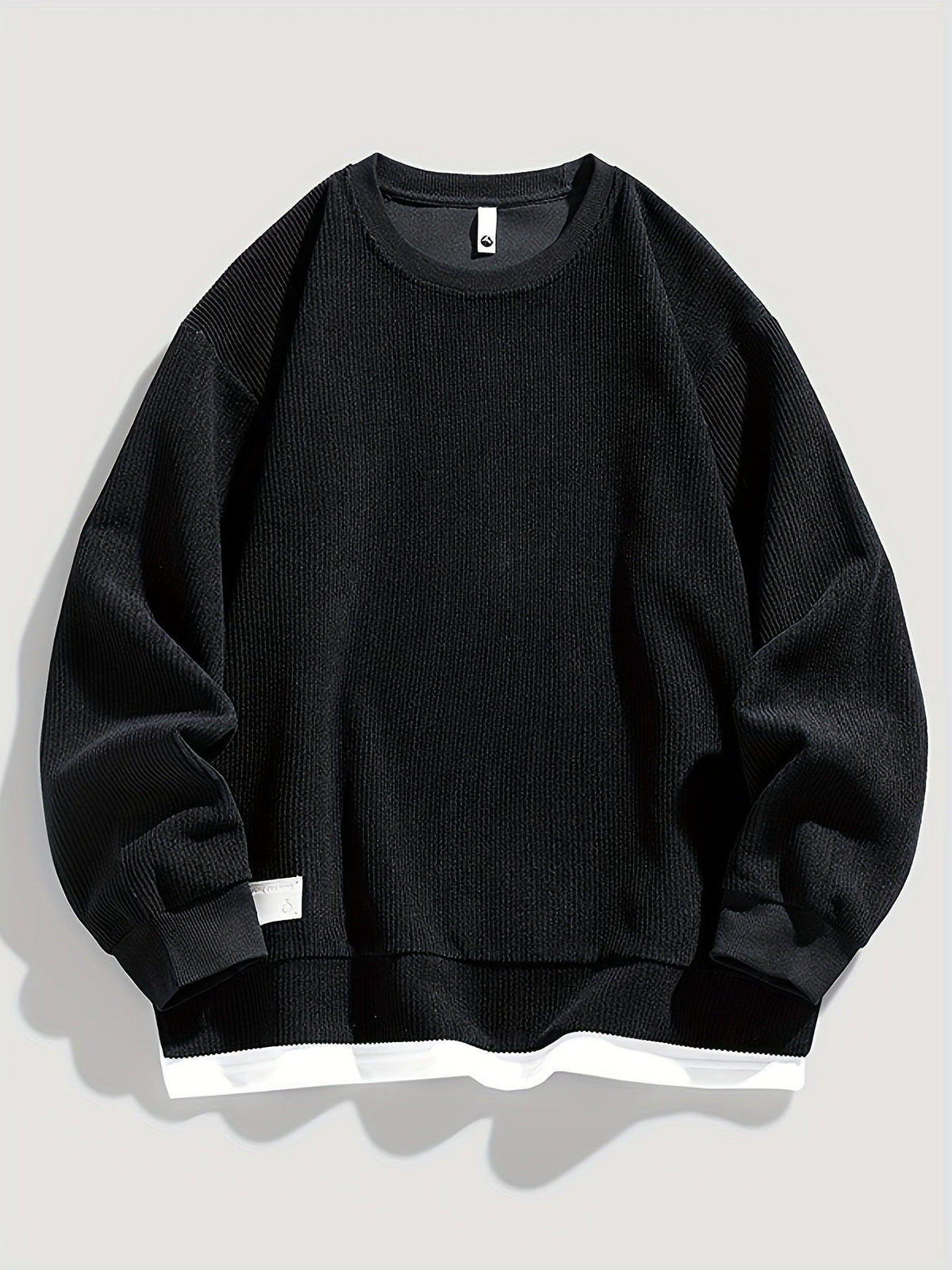 Corduroy Sweatshirt Men's Layered Crewneck Dark Grey Ribbed Pullover – Casual, Everyday Wear