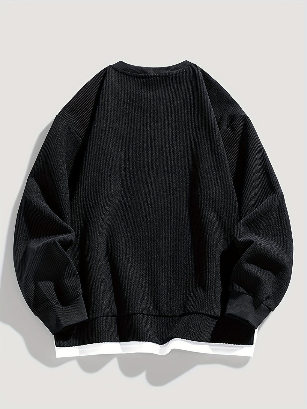 Corduroy Sweatshirt Men's Layered Crewneck Dark Grey Ribbed Pullover – Casual, Everyday Wear