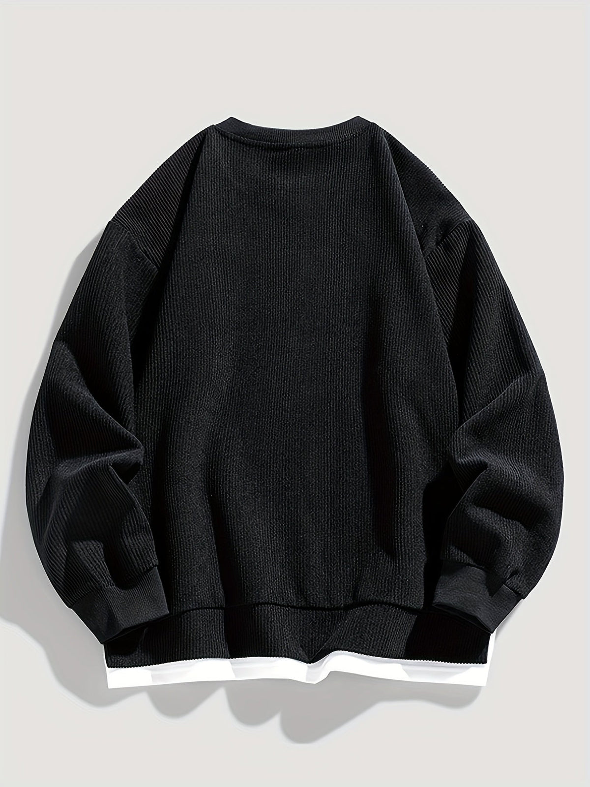 Corduroy Sweatshirt Men's Layered Crewneck Dark Grey Ribbed Pullover – Casual, Everyday Wear
