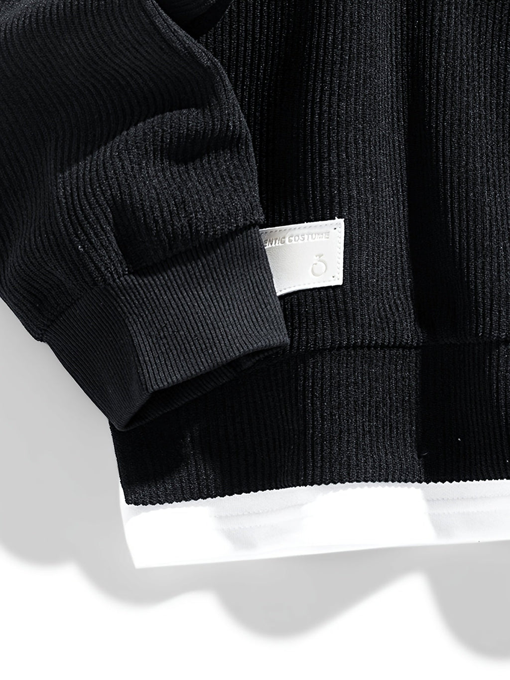 Corduroy Sweatshirt Men's Layered Crewneck Dark Grey Ribbed Pullover – Casual, Everyday Wear