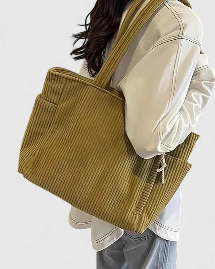 Corduroy Tote Bag Green Women's Handbag Shoulder Bag – Casual, Office, Everyday, Gift