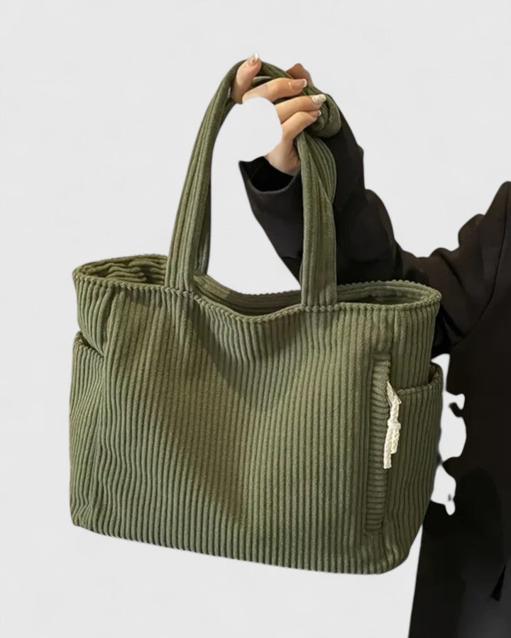 Corduroy Tote Bag Green Women's Handbag Shoulder Bag – Casual, Office, Everyday, Gift