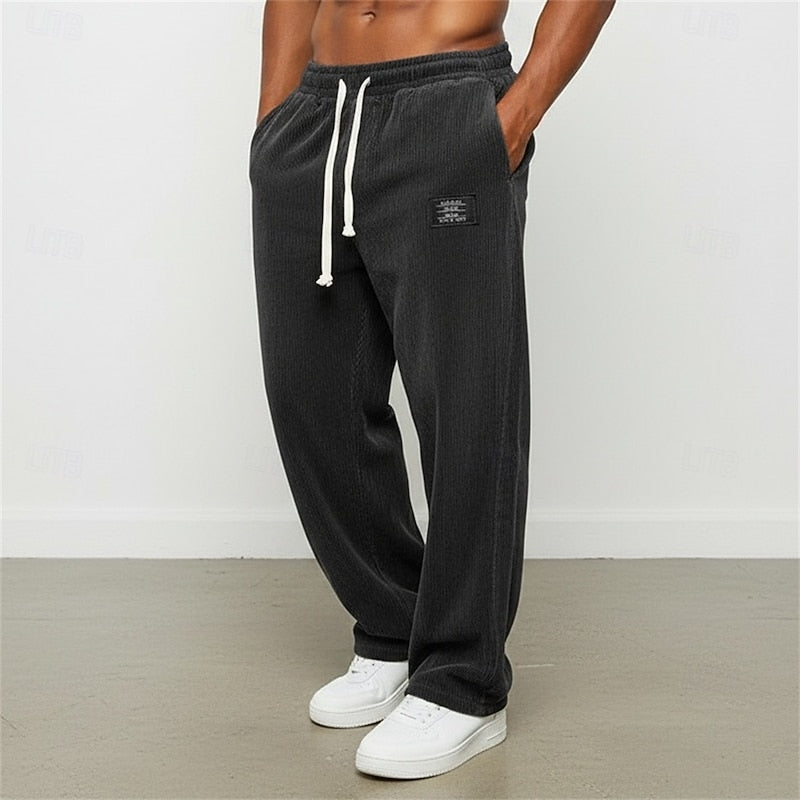 Corduroy Trousers Men's Green Drawstring Straight-Leg Sweatpants – Casual, Office