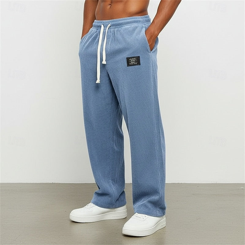 Corduroy Trousers Men's Green Drawstring Straight-Leg Sweatpants – Casual, Office