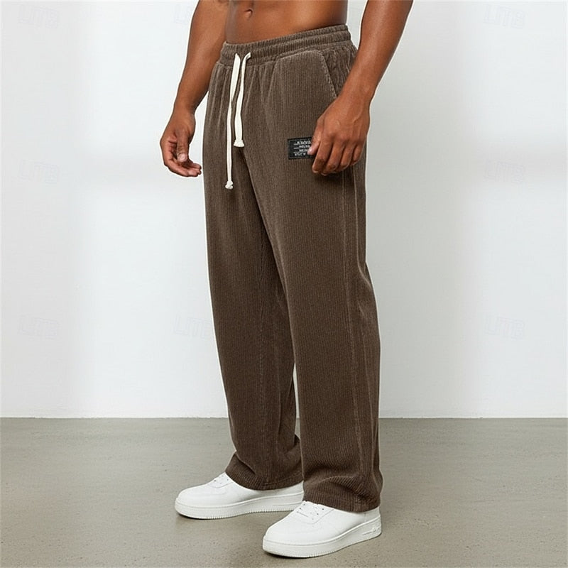 Corduroy Trousers Men's Green Drawstring Straight-Leg Sweatpants – Casual, Office