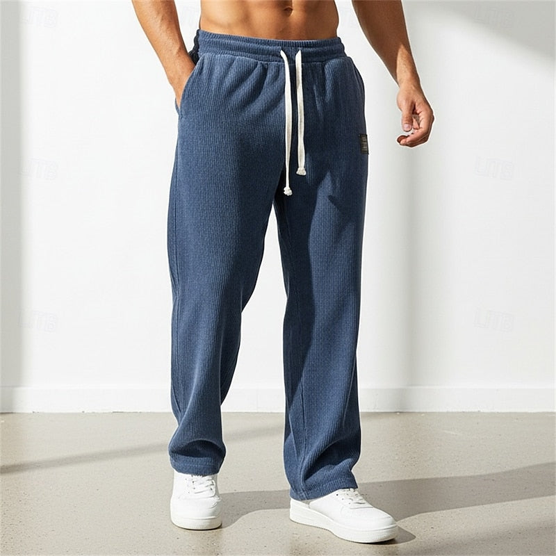 Corduroy Trousers Men's Green Drawstring Straight-Leg Sweatpants – Casual, Office