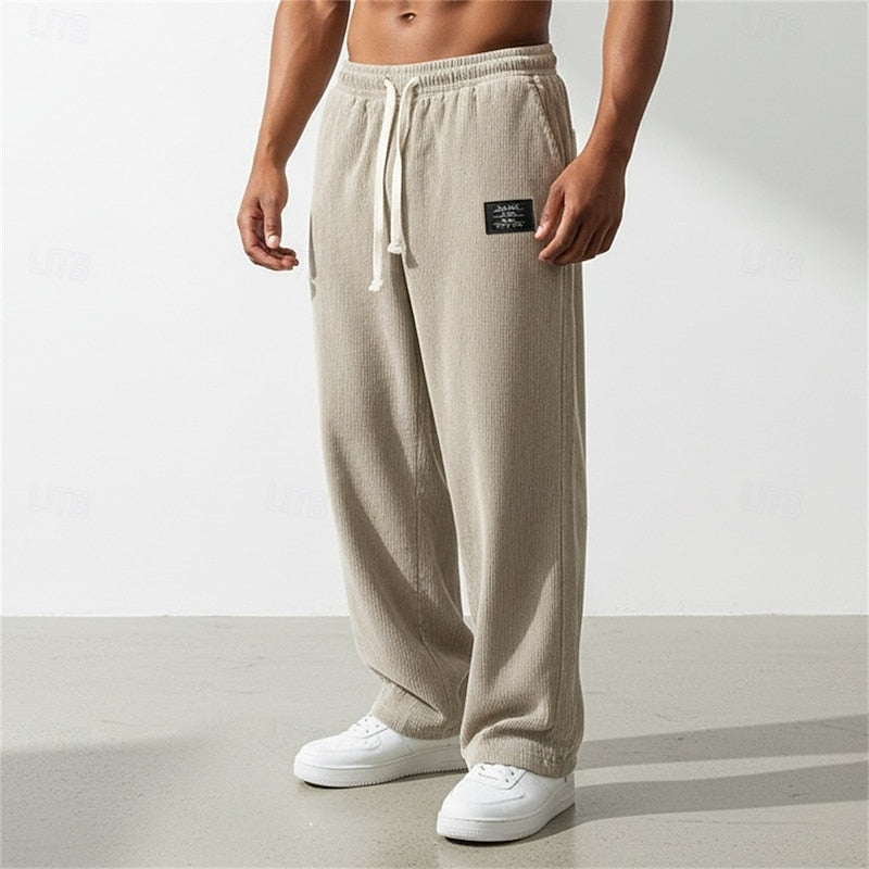 Corduroy Trousers Men's Green Drawstring Straight-Leg Sweatpants – Casual, Office