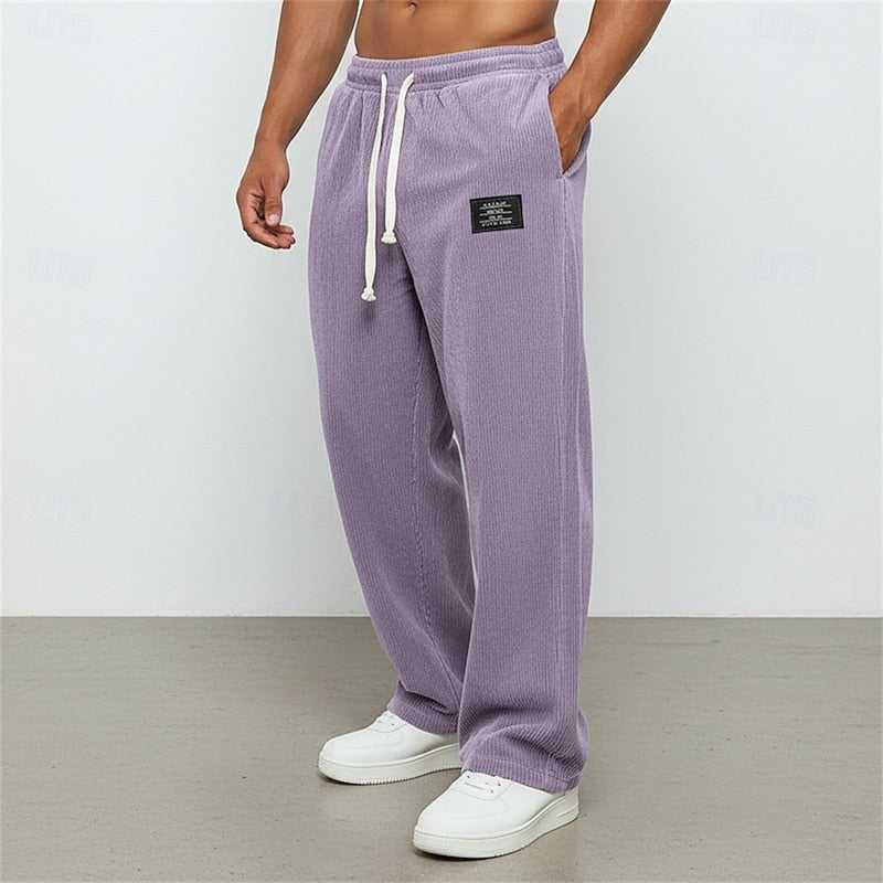 Corduroy Trousers Men's Green Drawstring Straight-Leg Sweatpants – Casual, Office