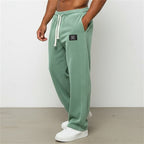 Corduroy Trousers Men's Green Drawstring Straight-Leg Sweatpants – Casual, Office