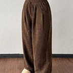 Corduroy Wide-Leg Trousers Brown Women's Drawstring Elastic Waist – Casual, Everyday