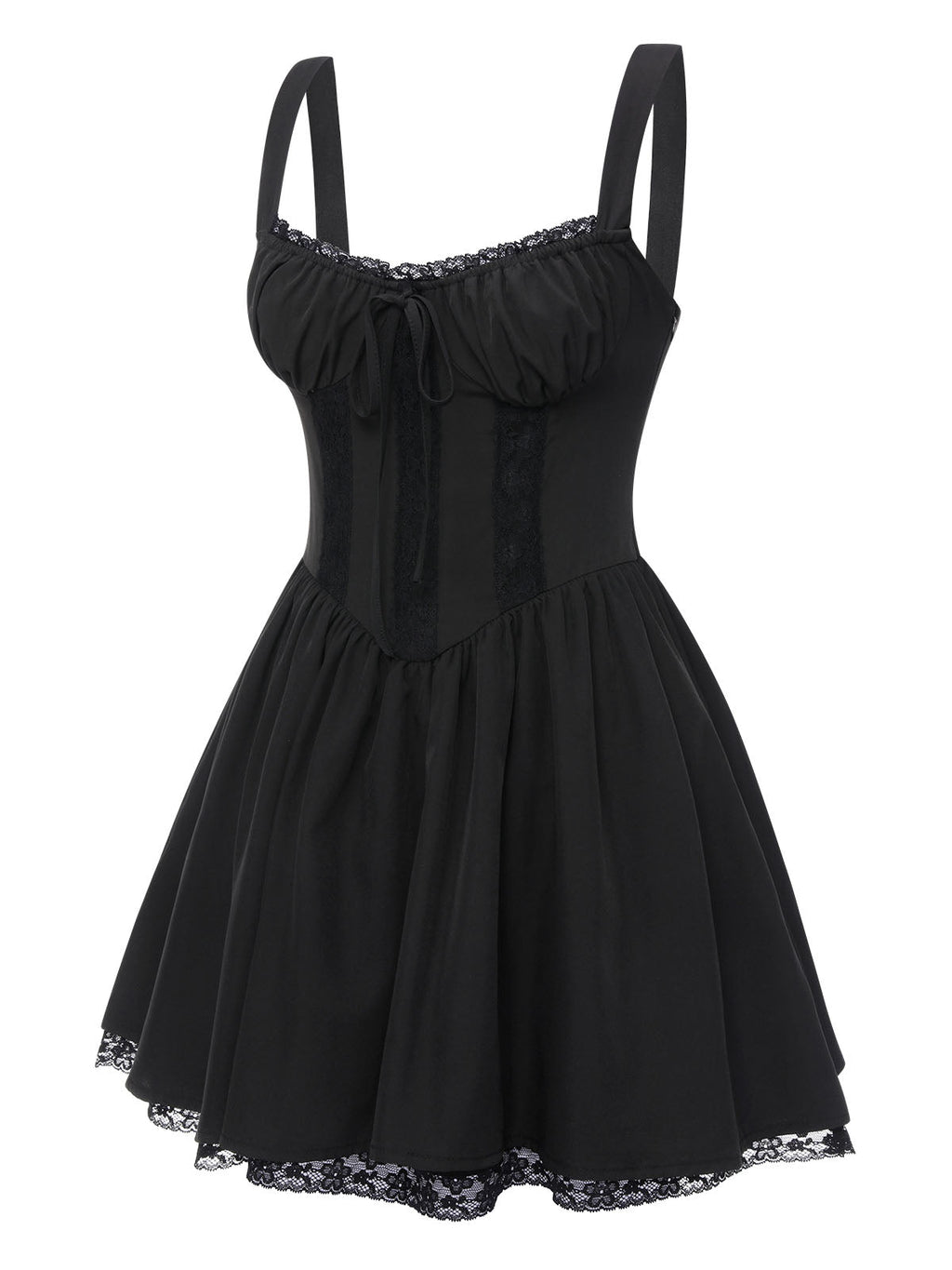 Corset Mini Dress Black Lace Trim Women's Sleeveless Tie-Front – Casual, Party, Gothic, Gift