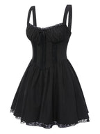 Corset Mini Dress Black Lace Trim Women's Sleeveless Tie-Front – Casual, Party, Gothic, Gift
