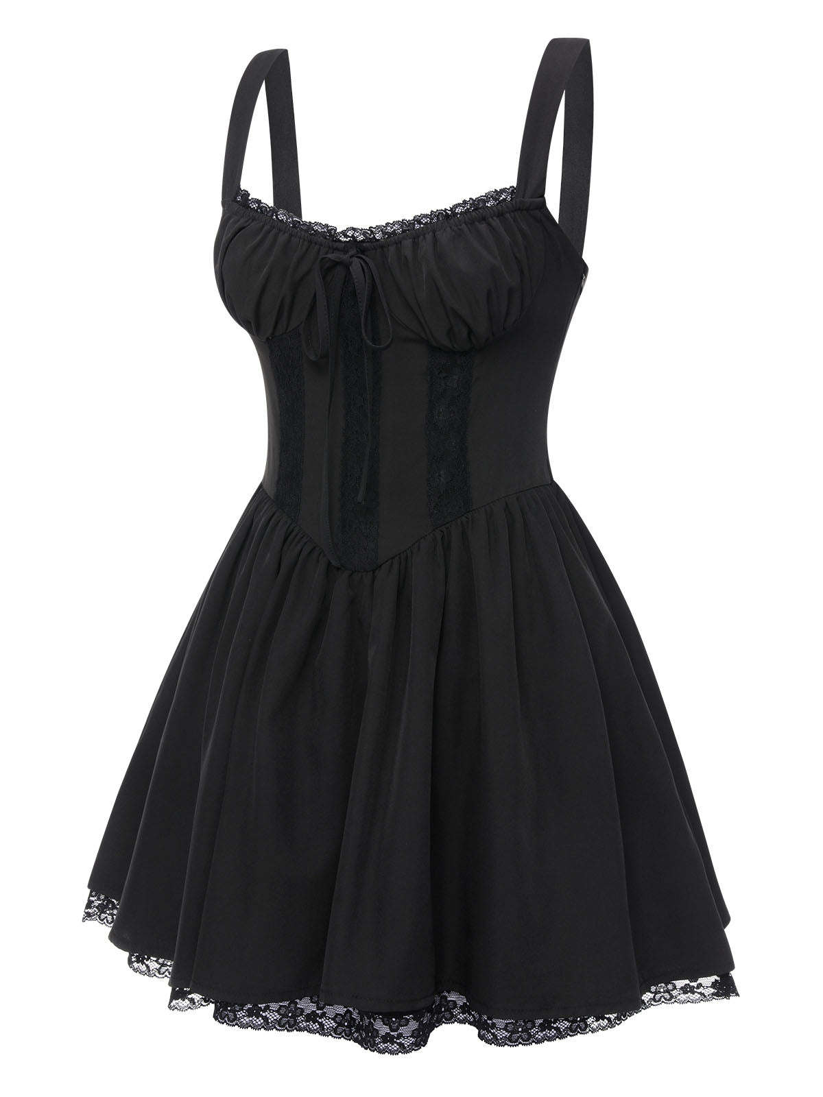Corset Mini Dress Black Lace Trim Women's Sleeveless Tie-Front – Casual, Party, Gothic, Gift