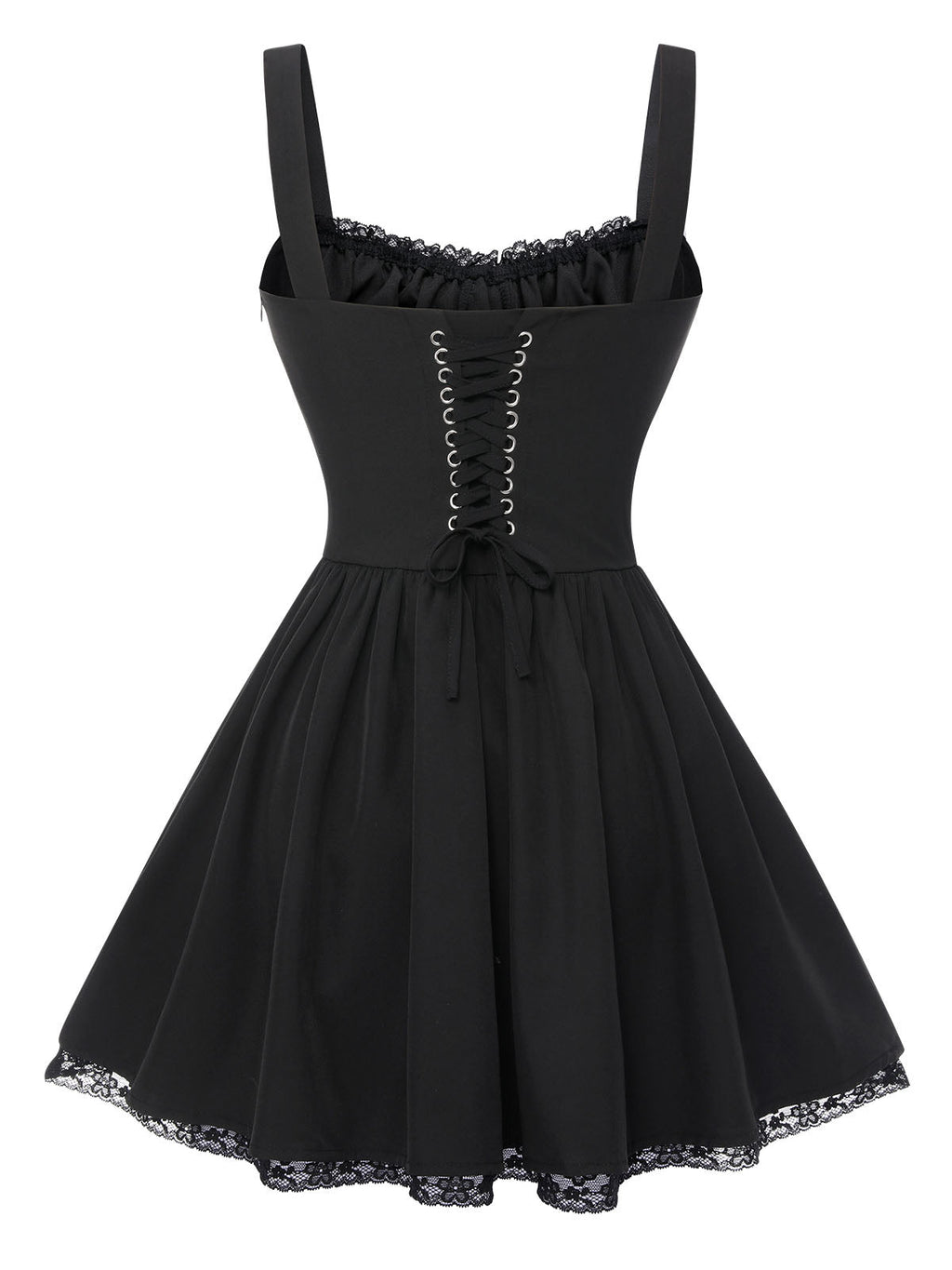 Corset Mini Dress Black Lace Trim Women's Sleeveless Tie-Front – Casual, Party, Gothic, Gift