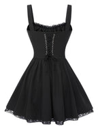 Corset Mini Dress Black Lace Trim Women's Sleeveless Tie-Front – Casual, Party, Gothic, Gift
