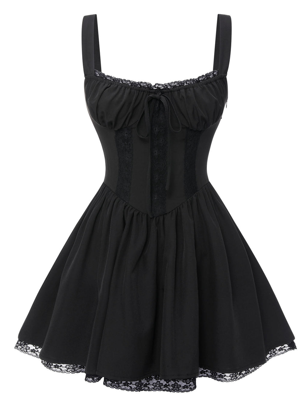Corset Mini Dress Black Lace Trim Women's Sleeveless Tie-Front – Casual, Party, Gothic, Gift