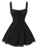 Corset Mini Dress Black Lace Trim Women's Sleeveless Tie-Front – Casual, Party, Gothic, Gift