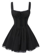 Corset Mini Dress Black Lace Trim Women's Sleeveless Tie-Front – Casual, Party, Gothic, Gift