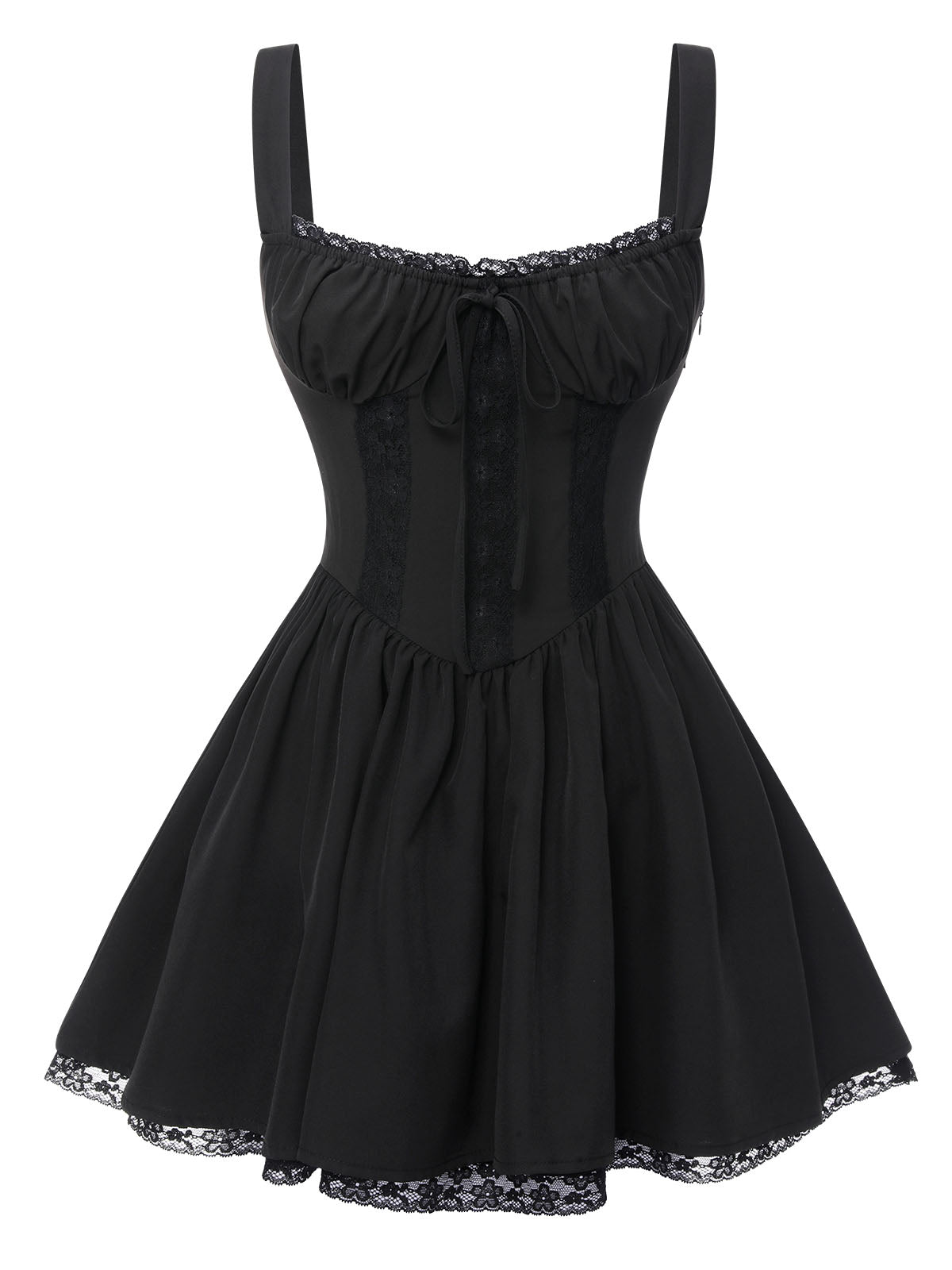 Corset Mini Dress Black Lace Trim Women's Sleeveless Tie-Front – Casual, Party, Gothic, Gift