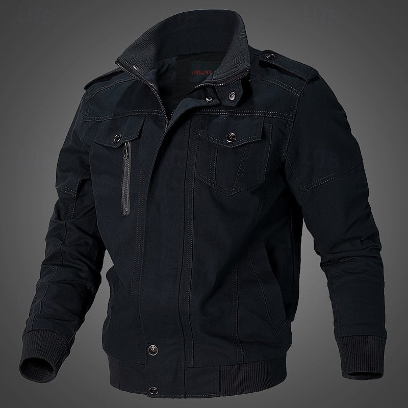 Cotton Field Jacket Men's Khaki Stand Collar Cargo Bomber – Casual, Office, Holiday, Gift