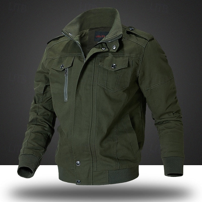 Cotton Field Jacket Men's Khaki Stand Collar Cargo Bomber – Casual, Office, Holiday, Gift