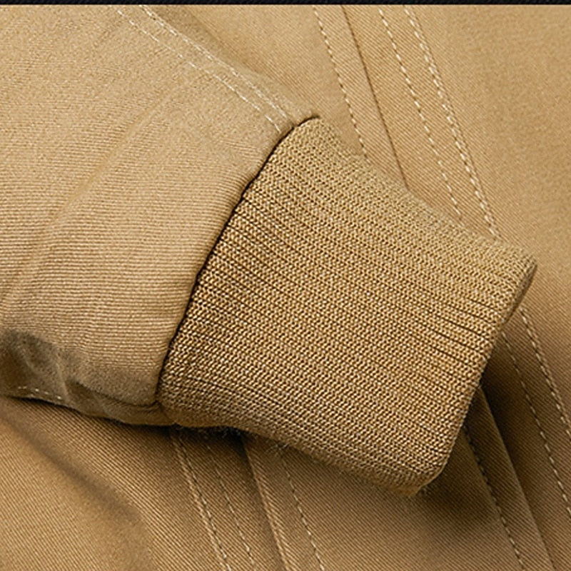 Cotton Field Jacket Men's Khaki Stand Collar Cargo Bomber – Casual, Office, Holiday, Gift