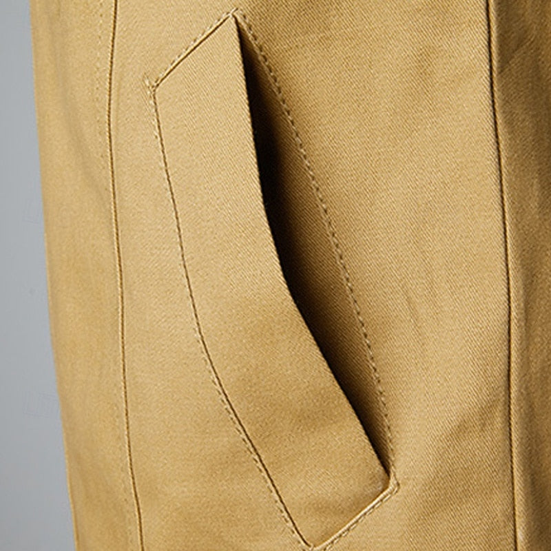 Cotton Field Jacket Men's Khaki Stand Collar Cargo Bomber – Casual, Office, Holiday, Gift