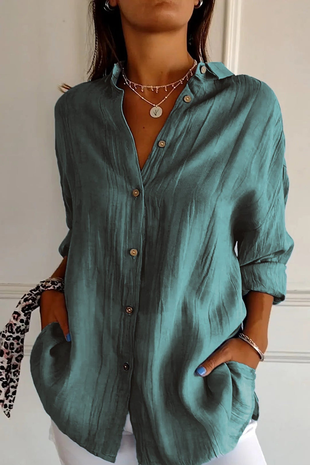 Cotton Shirt Light Blue Women's Button Up Long Sleeve – Casual, Office, Holiday · Werune