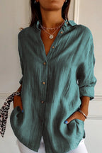 Cotton Shirt Light Blue Women's Button Up Long Sleeve – Casual, Office, Holiday · Werune