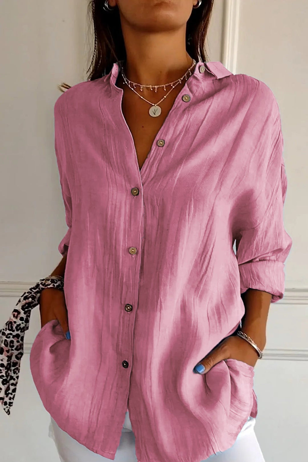 Cotton Shirt Light Blue Women's Button Up Long Sleeve – Casual, Office, Holiday · Werune
