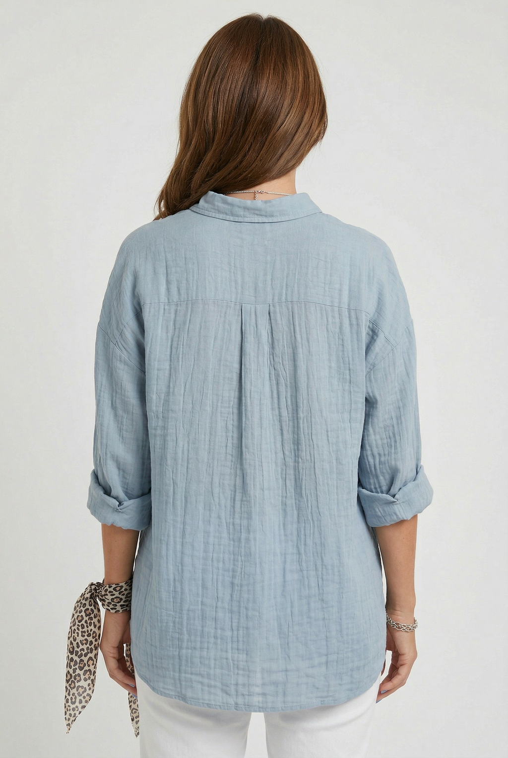 Cotton Shirt Light Blue Women's Button Up Long Sleeve – Casual, Office, Holiday · Werune