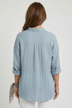 Cotton Shirt Light Blue Women's Button Up Long Sleeve – Casual, Office, Holiday · Werune