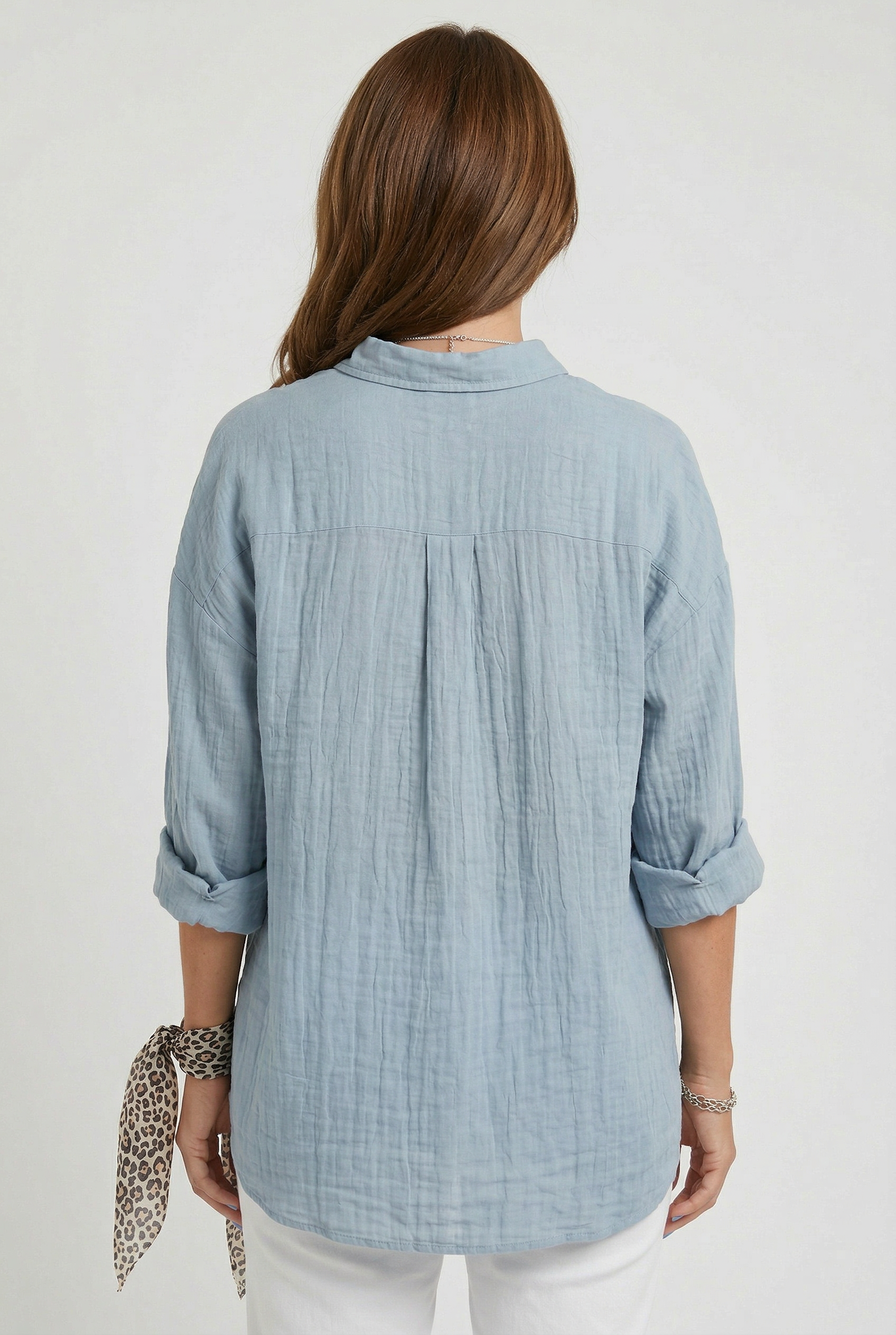 Cotton Shirt Light Blue Women's Button Up Long Sleeve – Casual, Office, Holiday · Werune