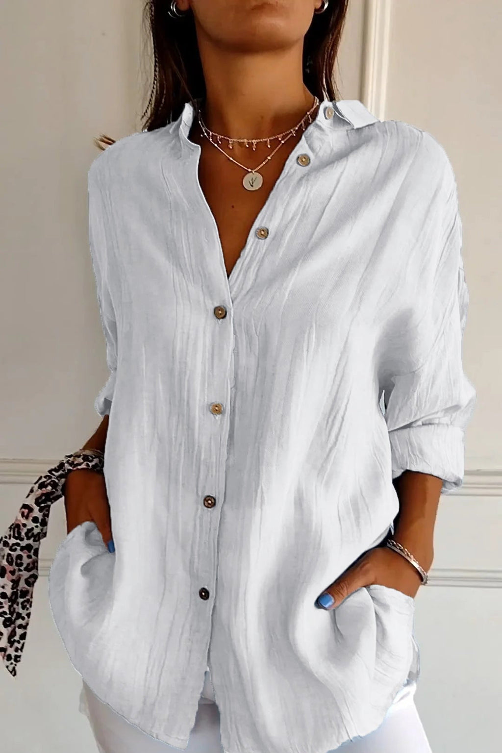 Cotton Shirt Light Blue Women's Button Up Long Sleeve – Casual, Office, Holiday · Werune