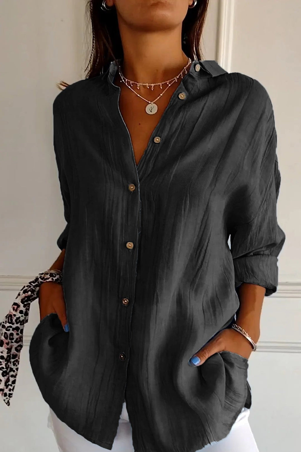 Cotton Shirt Light Blue Women's Button Up Long Sleeve – Casual, Office, Holiday · Werune