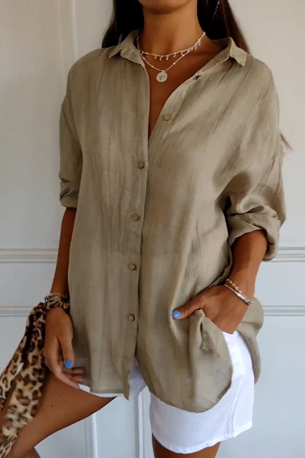 Cotton Shirt Light Blue Women's Button Up Long Sleeve – Casual, Office, Holiday · Werune