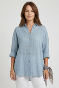 Cotton Shirt Light Blue Women's Button Up Long Sleeve – Casual, Office, Holiday · Werune