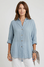 Cotton Shirt Light Blue Women's Button Up Long Sleeve – Casual, Office, Holiday · Werune