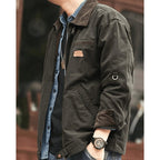 Cotton Utility Jacket Men's Corduroy Collar Khaki – Casual, Autumn, Workwear, Outdoor, Gift